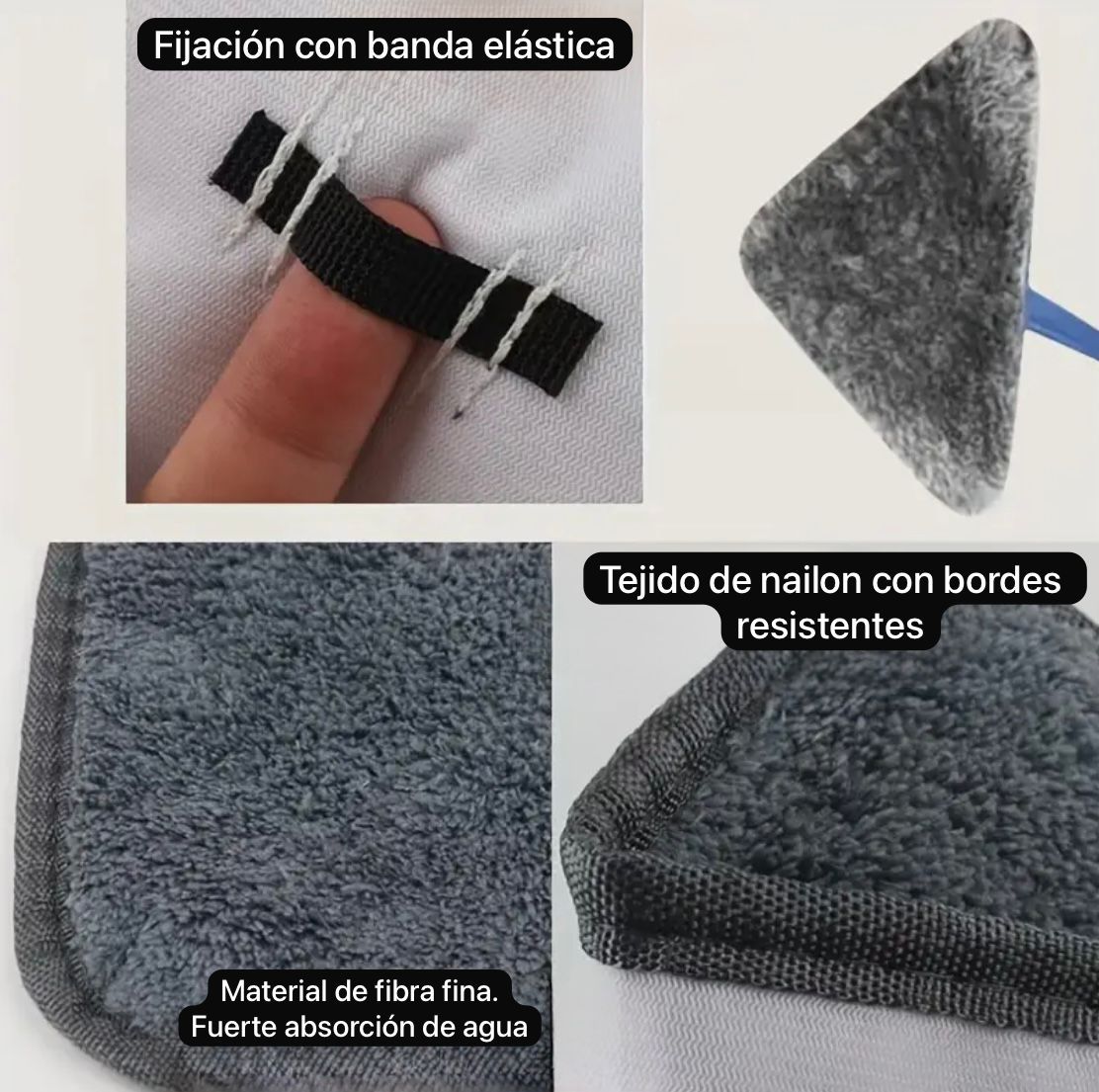 Set de Mopa Triangular + 3 Paños de Microfibra Reutilizables – Limpieza Profunda y sin Esfuerzo.