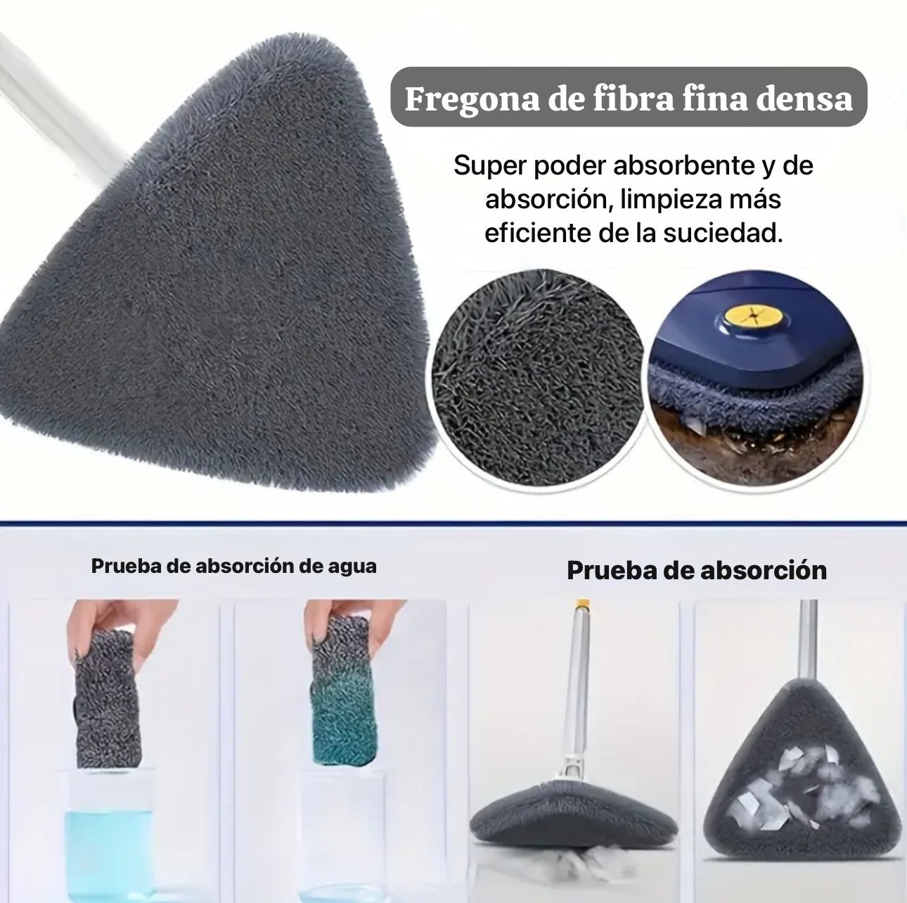Set de Mopa Triangular + 3 Paños de Microfibra Reutilizables – Limpieza Profunda y sin Esfuerzo.